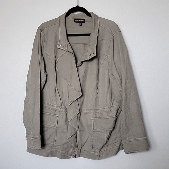 Lane Bryant Grunge green twill ruffle front Utility Workwear zip up jacket 18/20 - Picture 1 of 9